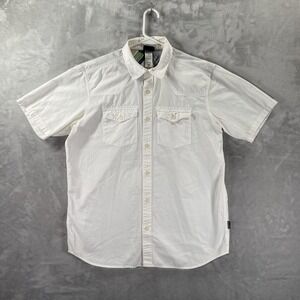 Patagonia Shirt men's Medium Button Up Organic Cotton Three Trees Ripstop White